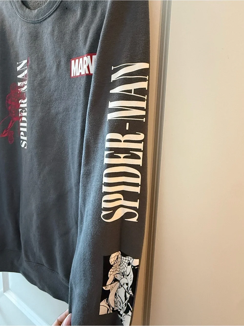 Marvel Spider-Man Gray Crewneck with Red Logo Accents